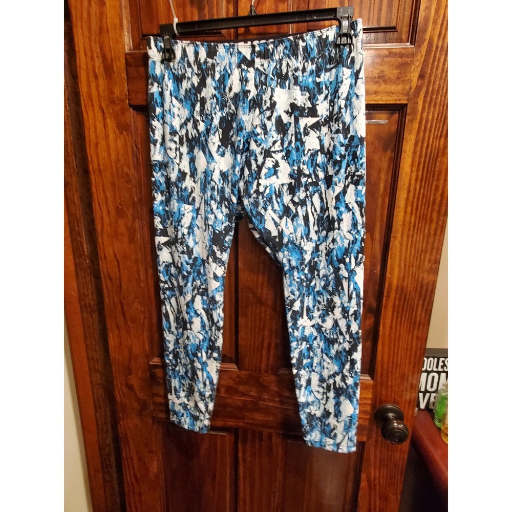 Nike Dri-Fit Women’s Athletic Leggings Blue Black White Abstract XL Running Yoga
